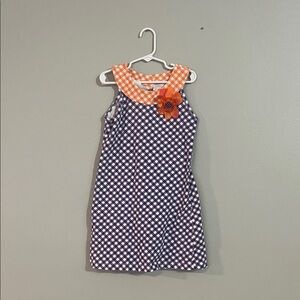 Vibrant Kids Dress with Orange and Blue Checkered Design